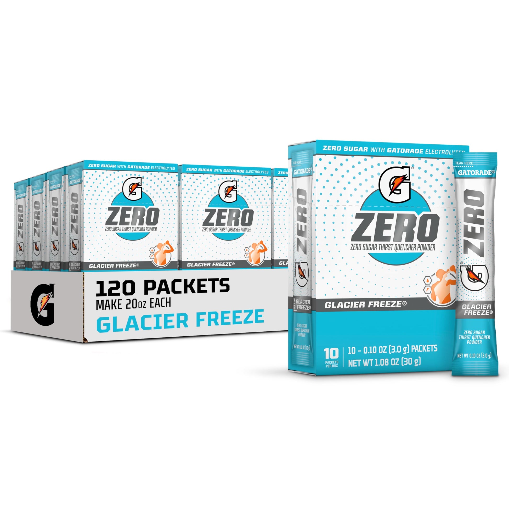 Gatorade G Zero Sports Drink Mix Powder Packets, Glacier Freeze, Electrolyte Powder Drink Mix for Hydration, Zero Sugar, Total 1