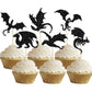 24Pcs Dragon Cupcake Toppers Glitter Dinosaur Birthday Cupcake Picks For Flying Dragon Theme Baby Shower Kids Birthday Party Cak