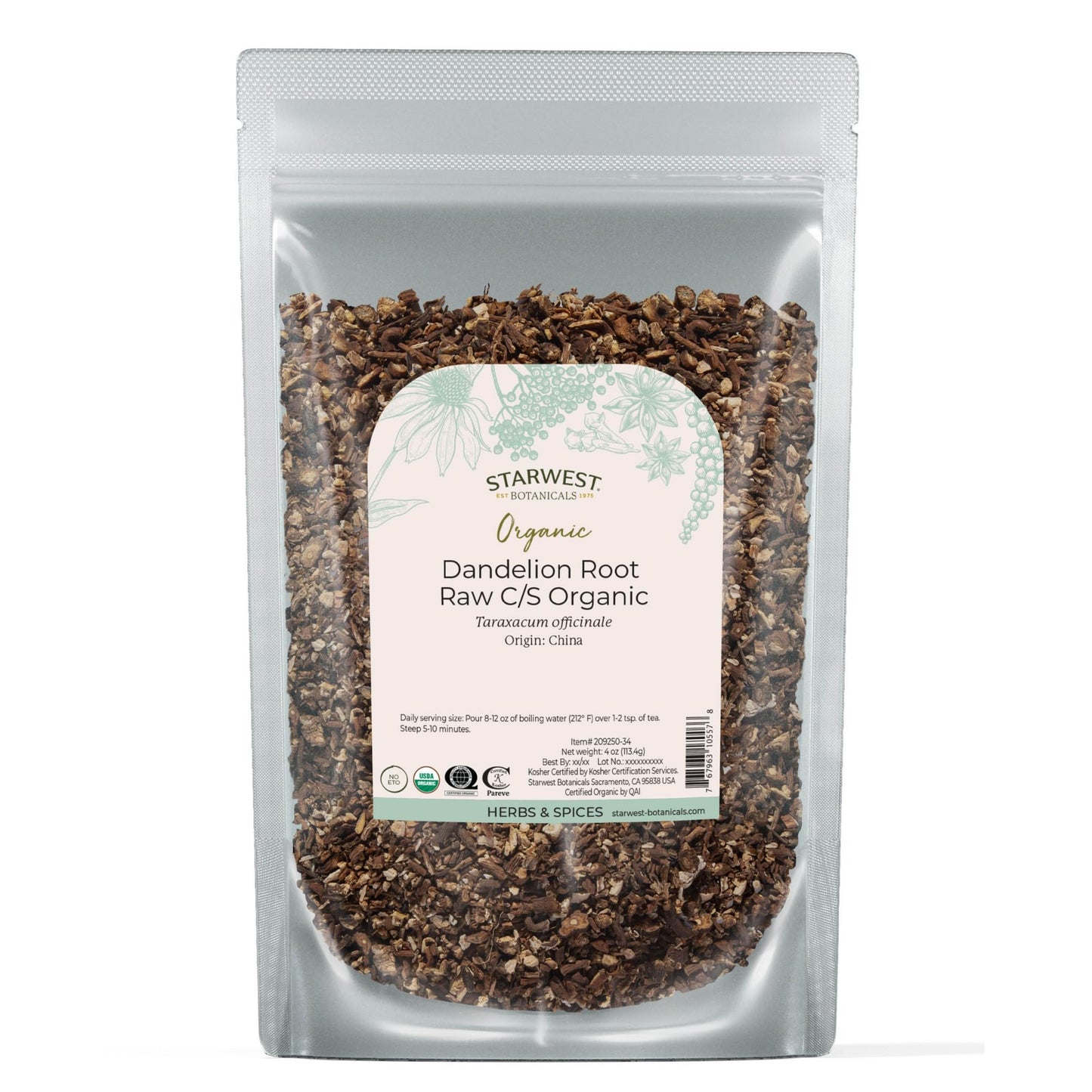 Starwest Botanicals Organic Dandelion Root Tea - Bulk Cut & Sifted, 4 Ounces