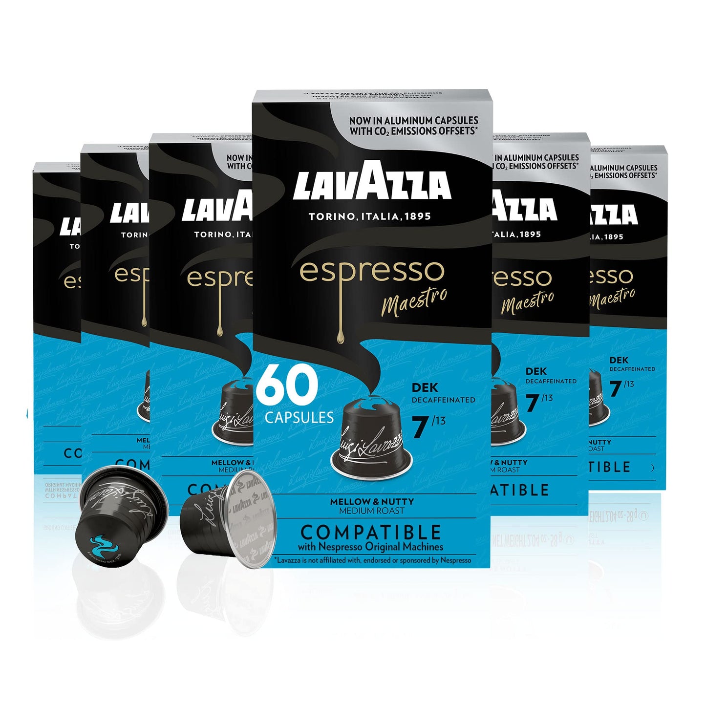 Lavazza Espresso Maestro Decaf Aluminum Capsules, Medium Roast, Compatible with Nespresso, 60 Count (10 Count Pack of 6)