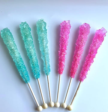 Classic Rock Candy Sticks, Sugar Rock Crystal Lollipops, Individually Wrapped (Pack Of 12, Gender Reveal (Pink Cherry & Baby Blu