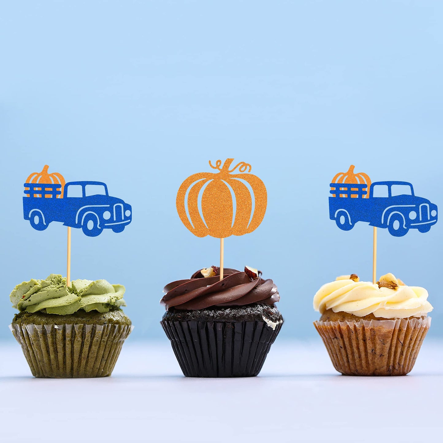 Ercadio 24 Pack Pumpkin Truck Cupcake Toppers Glitter Fall Harvest Pumpkin Cupcake Picks Decorations For Pumpkin Fall Theme Than