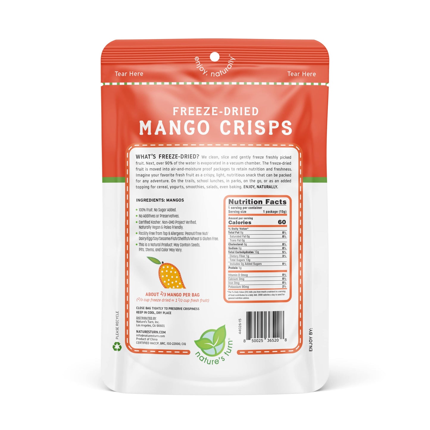 Nature'S Turn Freeze-Dried Fruit Snacks, Mango Crisps, Pack Of 12 (0.53 Oz Each)