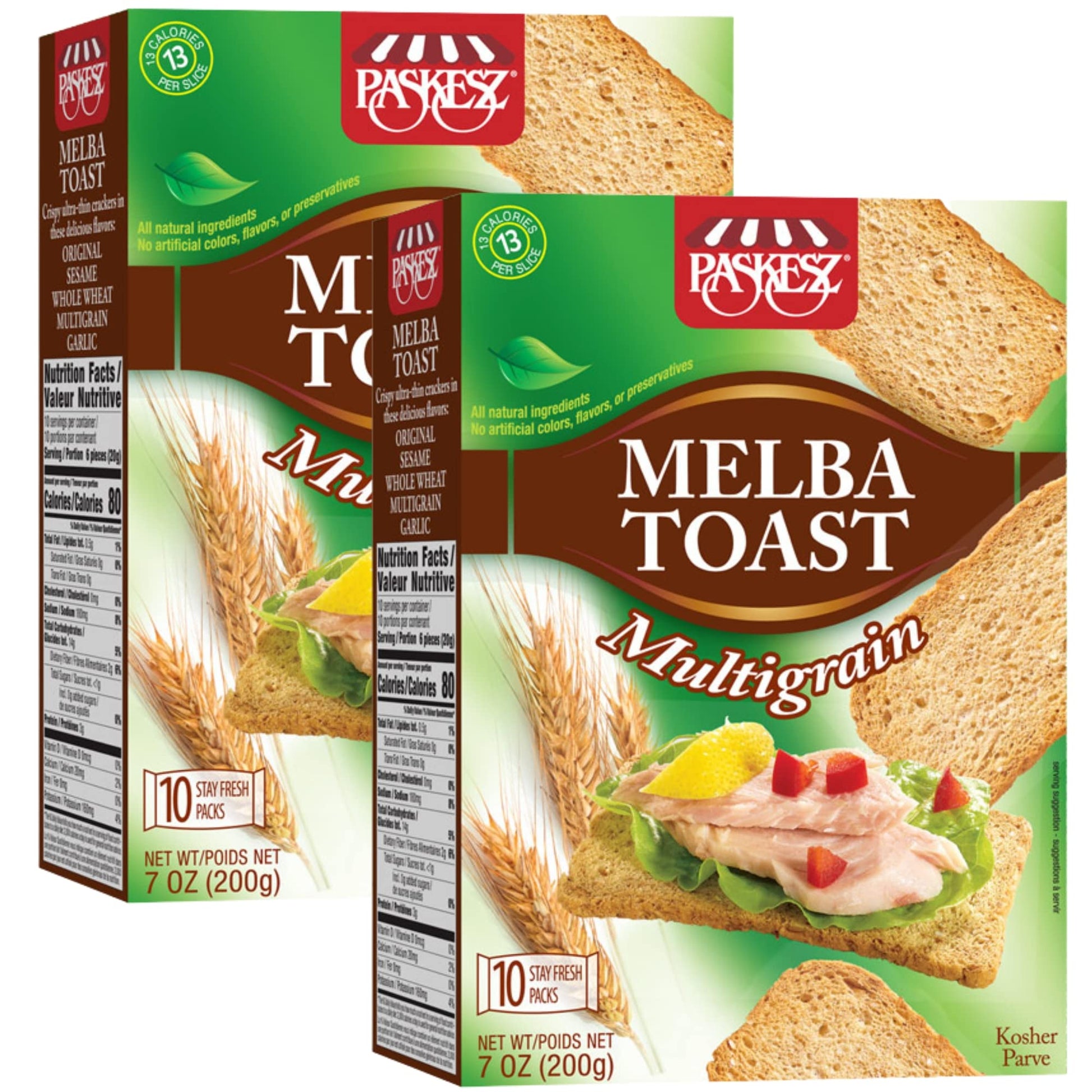 SNACKTERY Multigrain Melba Toast Crackers - All Natural, Thin & Crispy, 7 Oz, Pack of 2