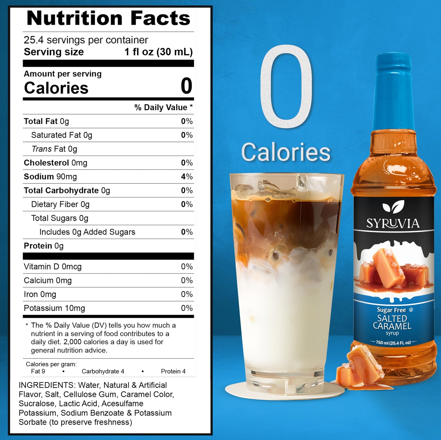 Syruvia 4 Pack Sugar-Free Salted Caramel Coffee Syrup - 25.4 Fl Oz - Syrup For Coffee, Lattes, Shakes, Smoothies, Desserts - 100