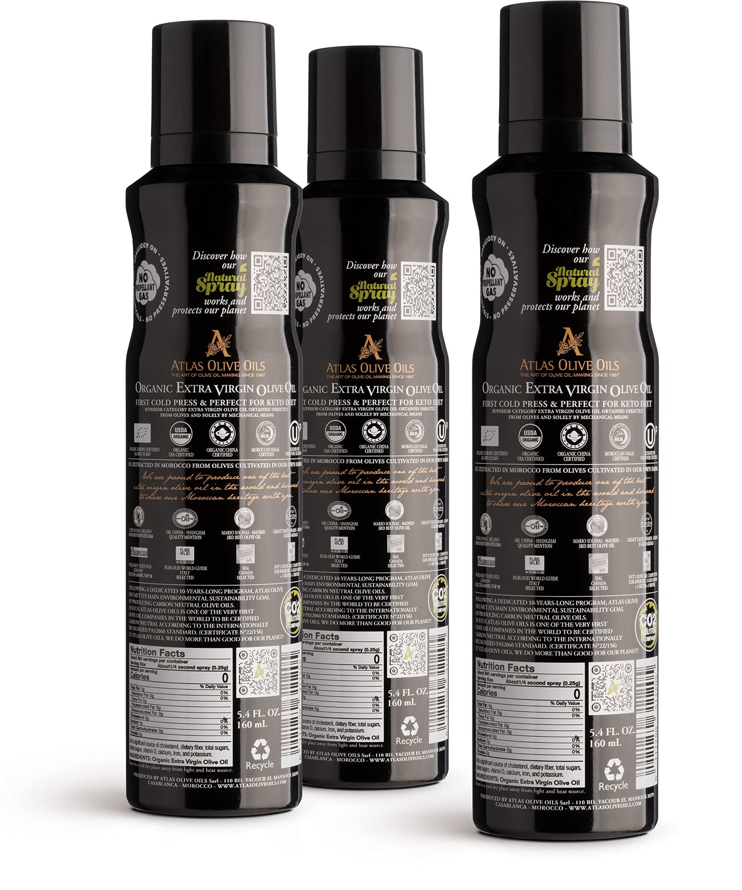 Organic Extra Virgin Olive Oil Spray, Polyphenol Rich Moroccan Oil, Cooking Spray Non Stick, Cold Pressed Evoo Oil, Hydroxytyros