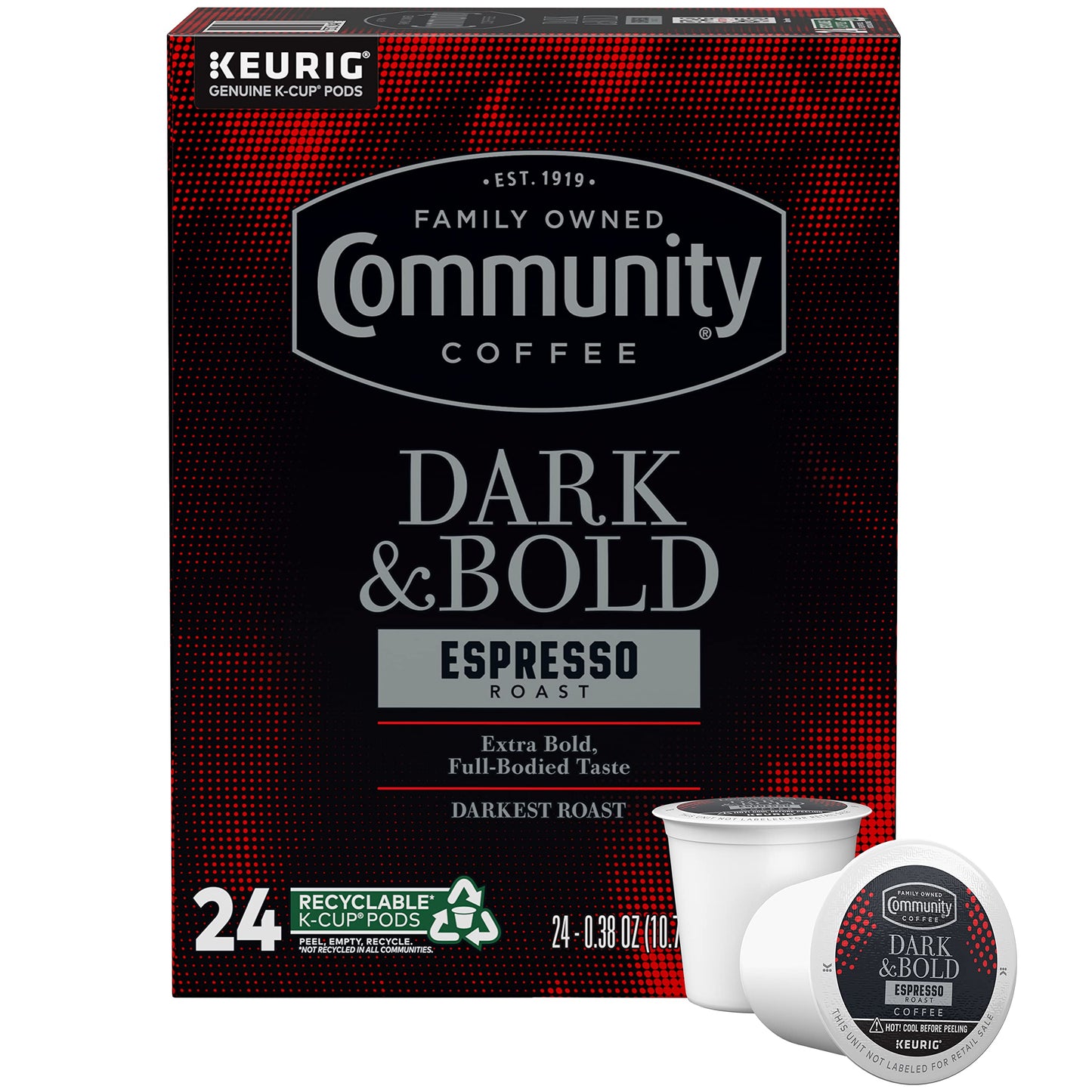 Community Coffee Dark & Bold Espresso Roast Coffee Pods, Compatible with Keurig 2.0, 24 Count (Pack of 1)
