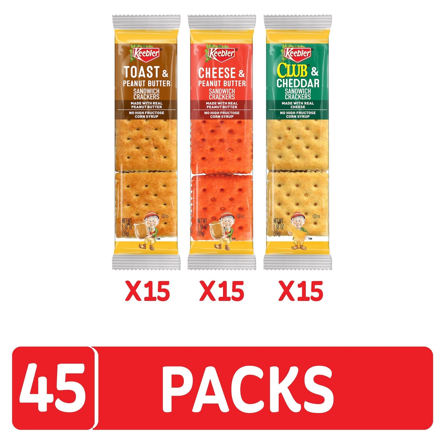 Keebler Sandwich Crackers, Lunch Snacks, Variety Pack (45 Packs)