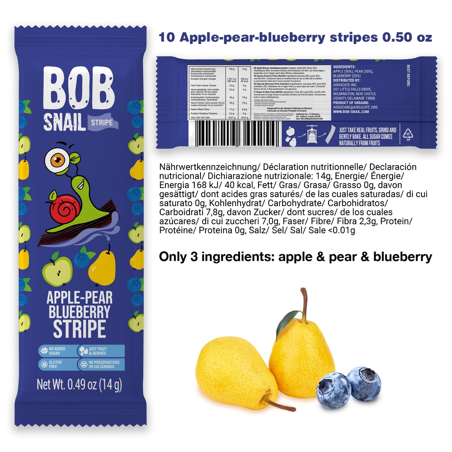 Bob Snail Snacks Variety Pack - 30 Healthy Fruit Snacks, Gluten-Free, Vegan, Low Carb, No Sugar Added, Individual Packs