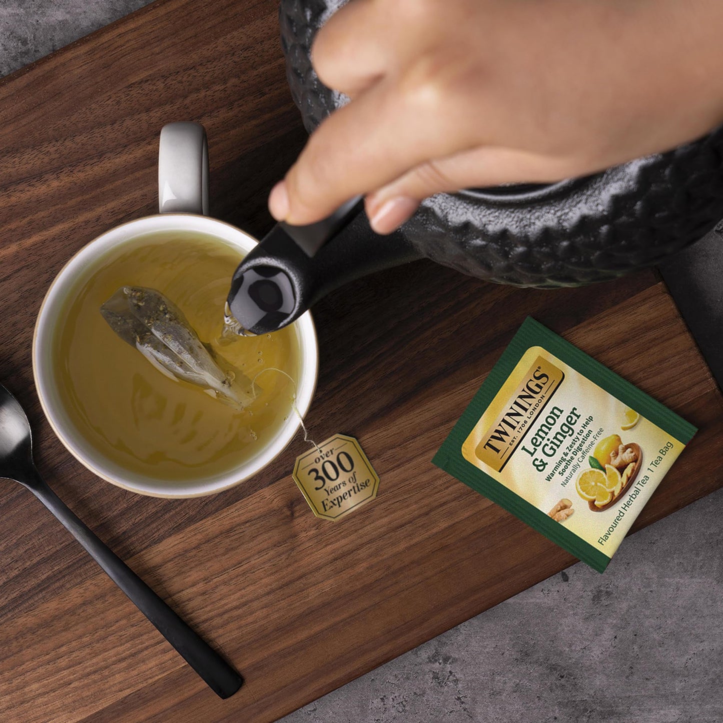 Twinings Lemon & Ginger Herbal Tea, 50 Count (Pack Of 6), Individually Wrapped Bags, Tangy Lemon & Spicy Ginger, Decaffeinated,