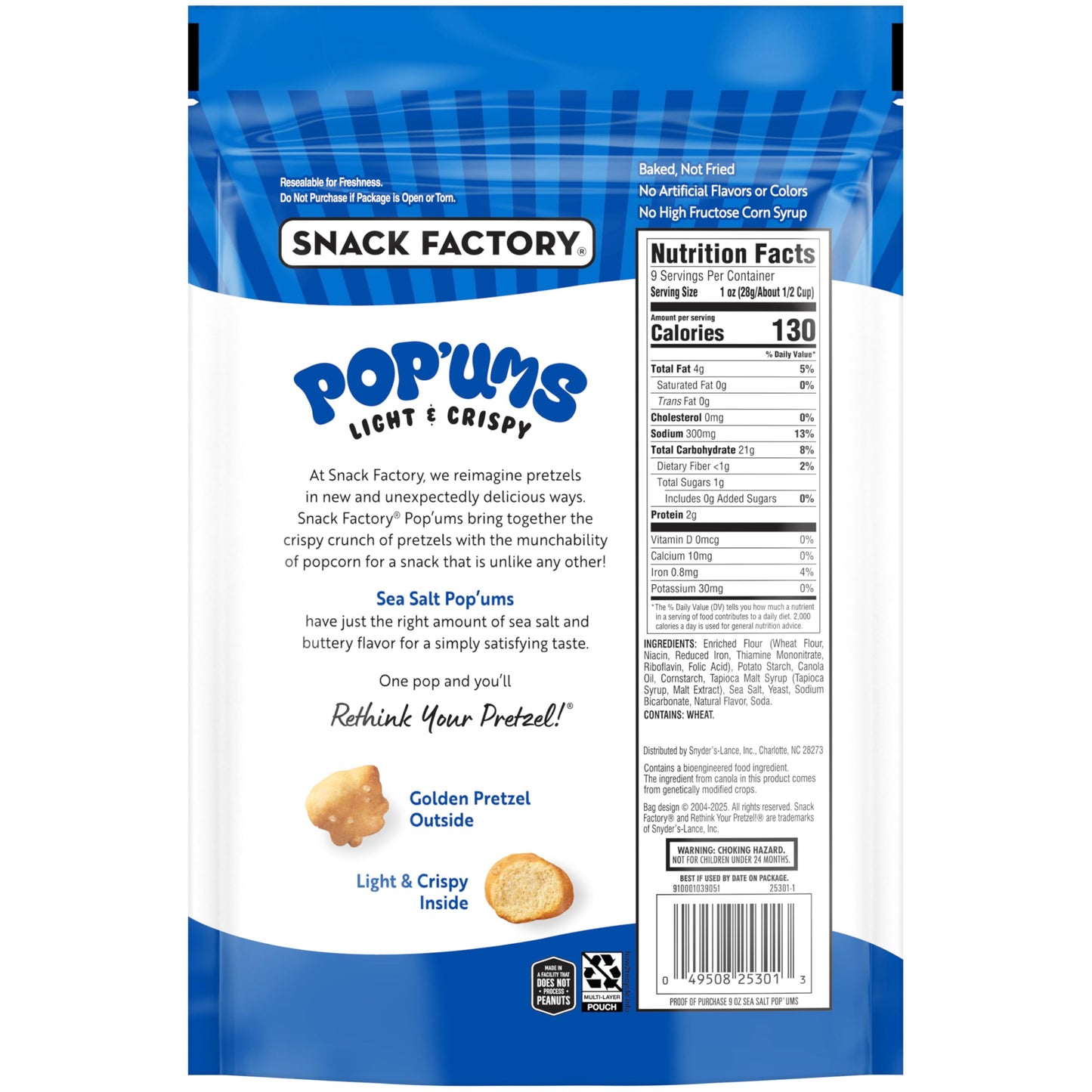 Snack Factory Popums Sea Salt Pretzel Snacks, 9 Oz Bag (Pack of 3)