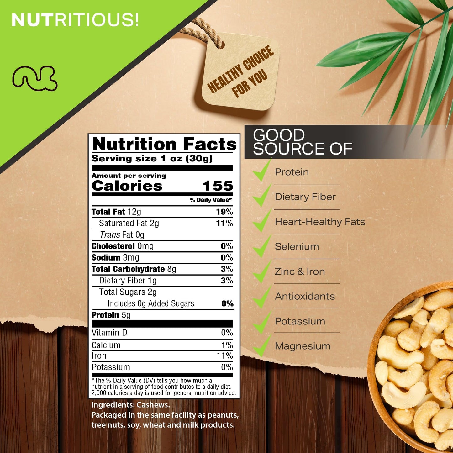 Nut Cravings - Raw Cashew Halves & Pieces, Unsalted, Shelled, (16Oz - 1 Lb) Bulk Nuts Packed Fresh In Resealable Bag - Kosher He
