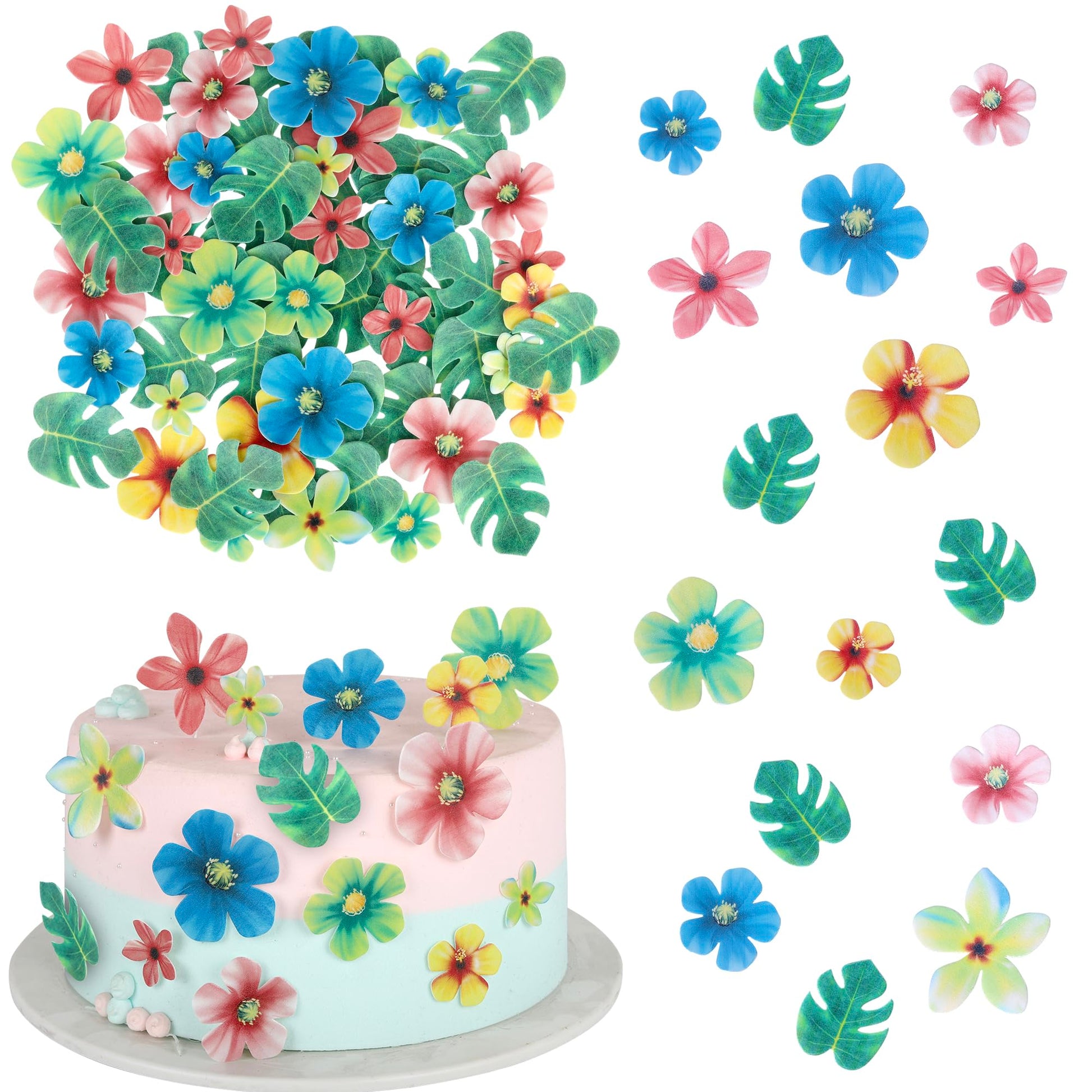Rsstarxi Tropical Palm Leaves Cupcake Toppers - Edible Rice Paper Picks, 1.8 inches, Design 4 for Baby Shower & Birthday Party Decor