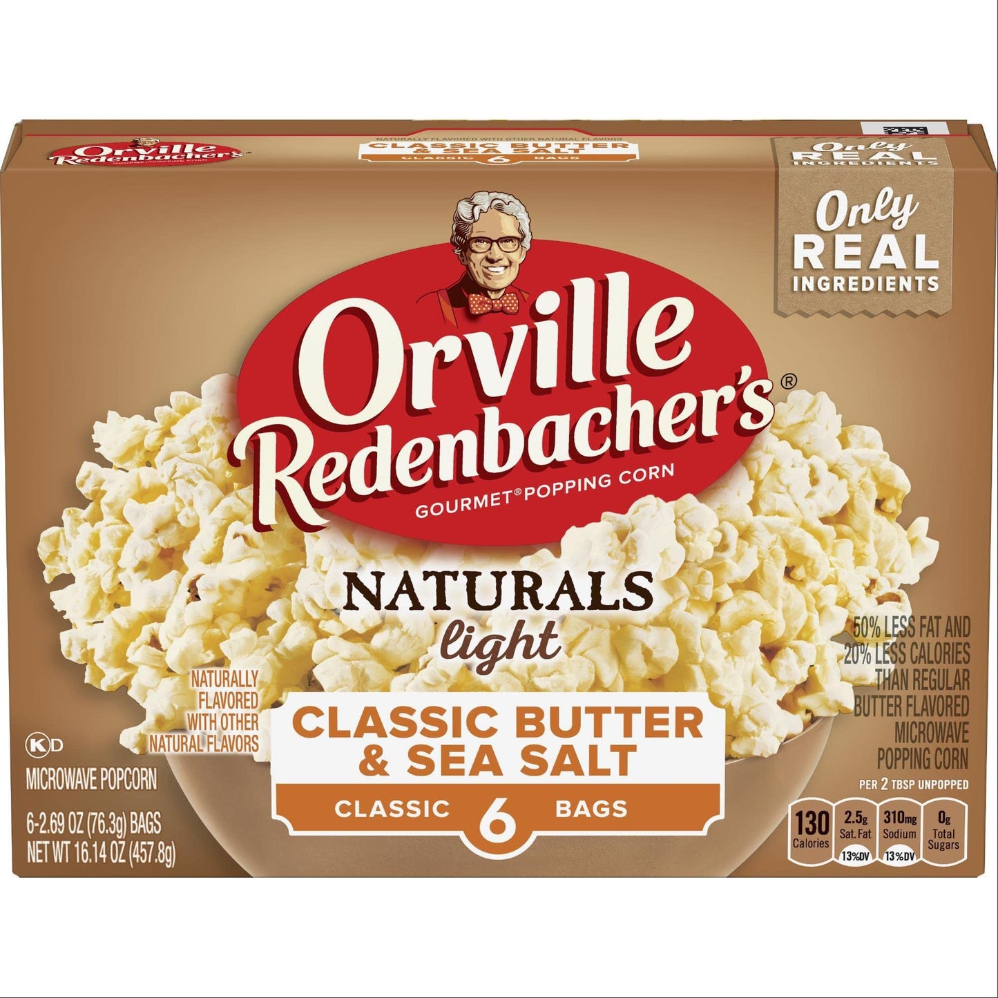 Orville Redenbacher'S Naturals Light Classic Butter & Sea Salt Popcorn, 2.69 Ounce Classic Bag, 6-Count
