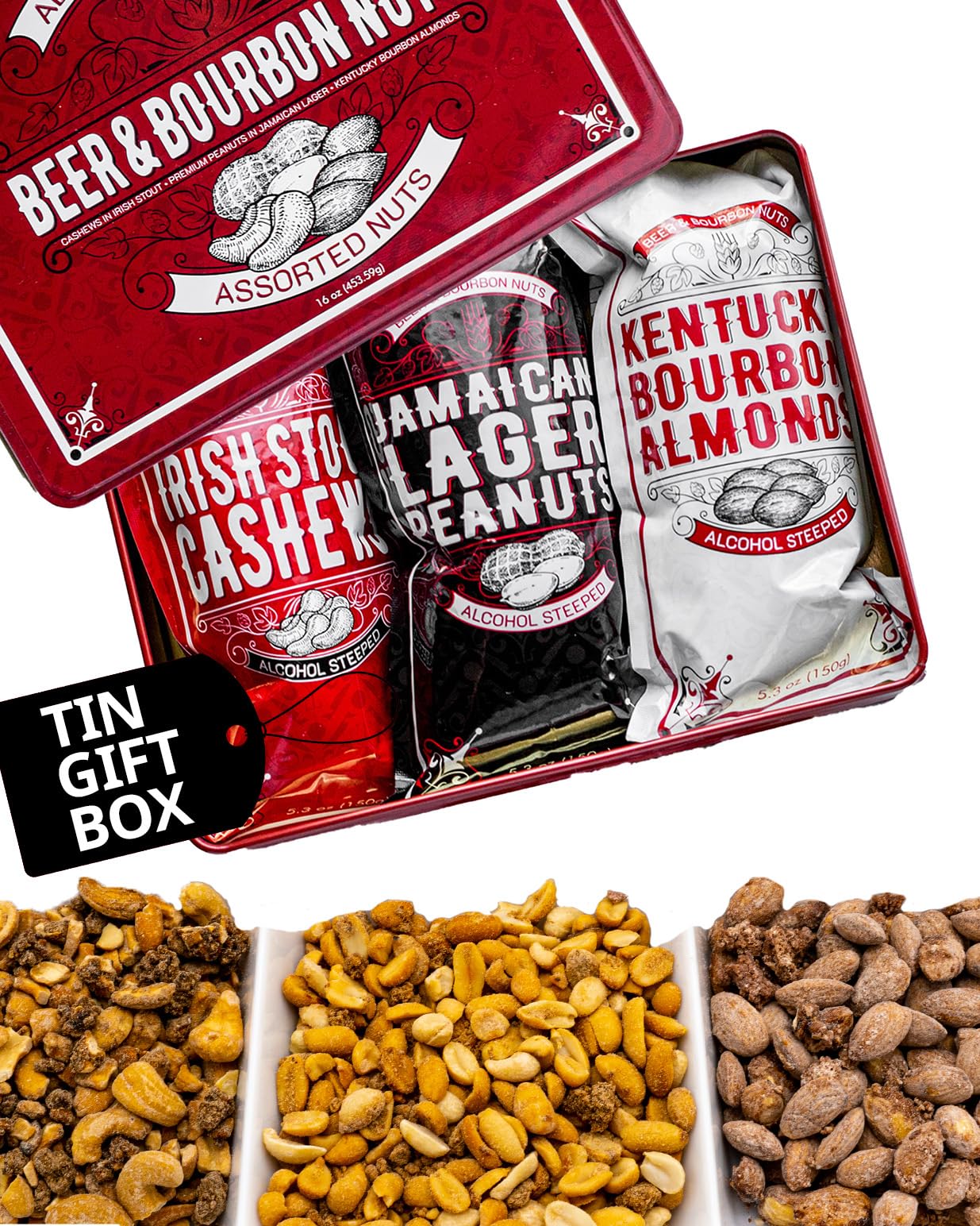 Nuts Gift Basket for Men in Unique Tin Gift Box - Food Gift Basket for Men, Adults, Dads Birthday, Care Package, Flavored Cashew