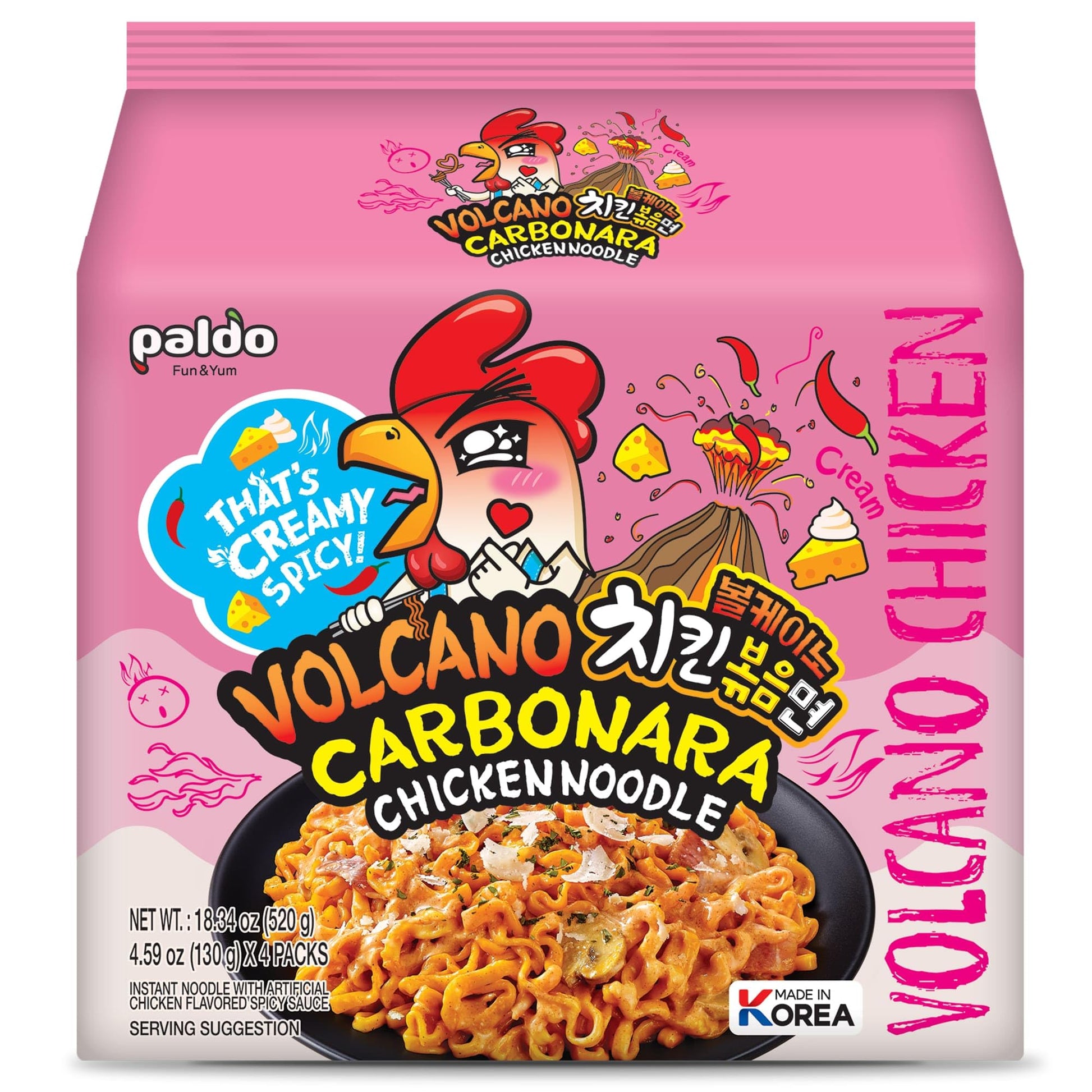 Paldo Fun & Yum Volcano Carbonara Creamy Spicy Chicken Noodle, 4.59 Ounce (Pack Of 8)