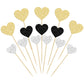 Gyufise 30Pcs Heart Cupcake Toppers, Glitter Paper Picks for Valentines Day, Wedding, Birthday Party, Gold Black Silver