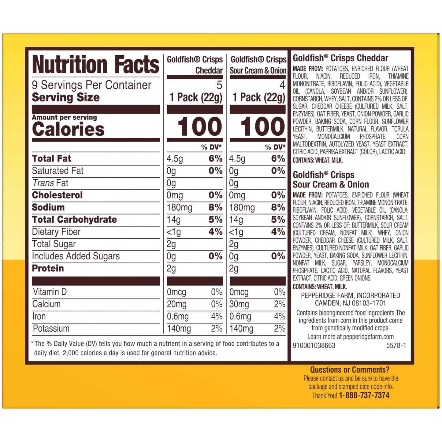 Goldfish Crisps Baked Chip Crackers Variety Pack, 0.8 Oz Snack Packs, 9 Pk