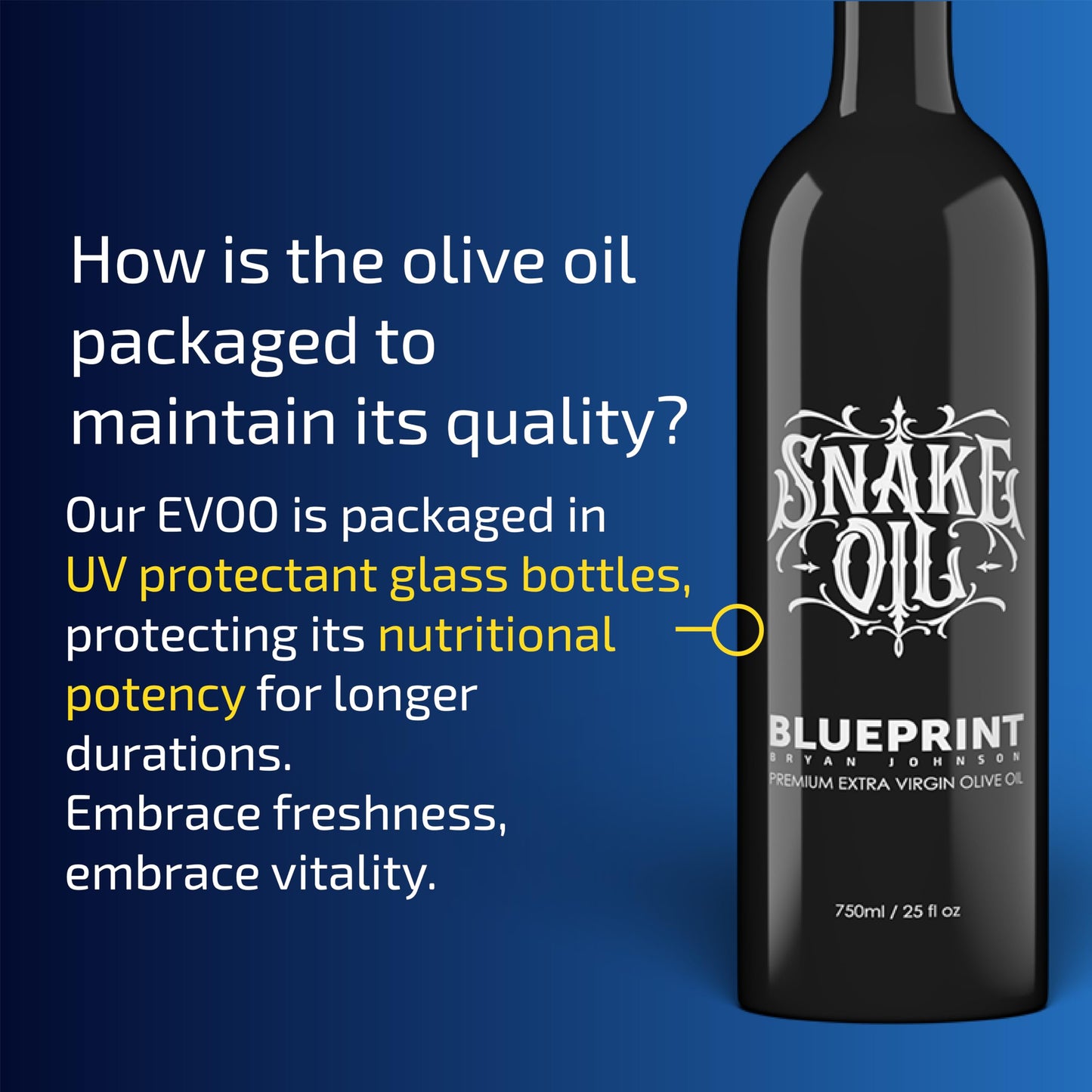 Blueprint Bryan Johnson Extra Virgin Olive Oil, Cold Pressed, Polyphenol Rich, 750ml Glass Bottle, Keto & Paleo Friendly