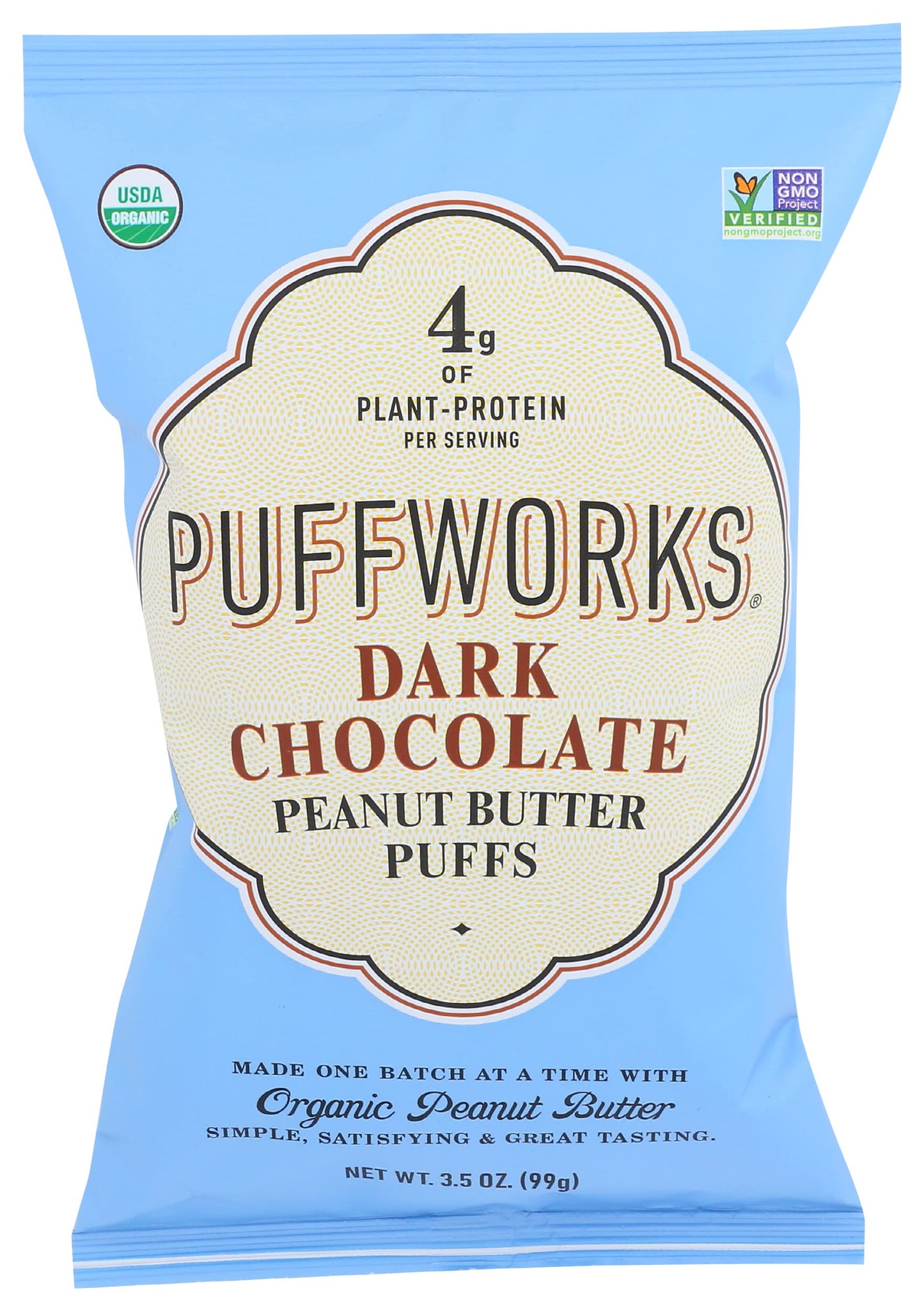 Puffworks Organic Dark Chocolate Peanut Butter Puffs 3.5 Oz