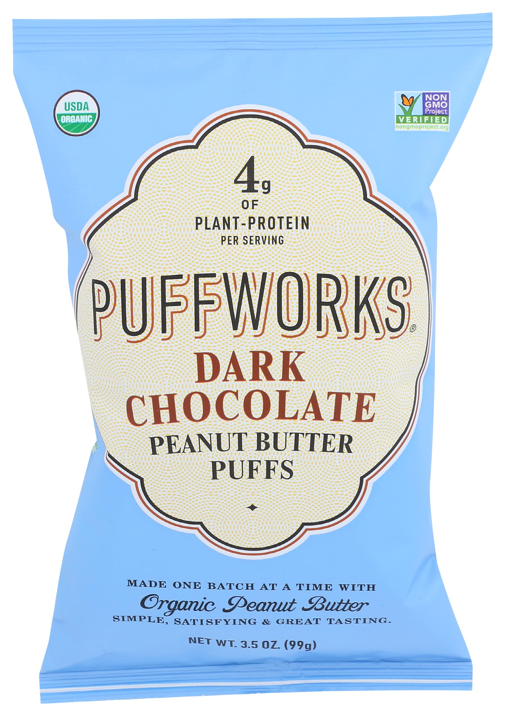 Puffworks Organic Dark Chocolate Peanut Butter Puffs 3.5 Oz