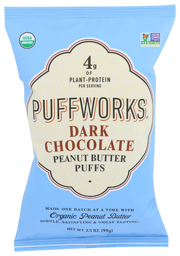 Puffworks Organic Dark Chocolate Peanut Butter Puffs 3.5 Oz