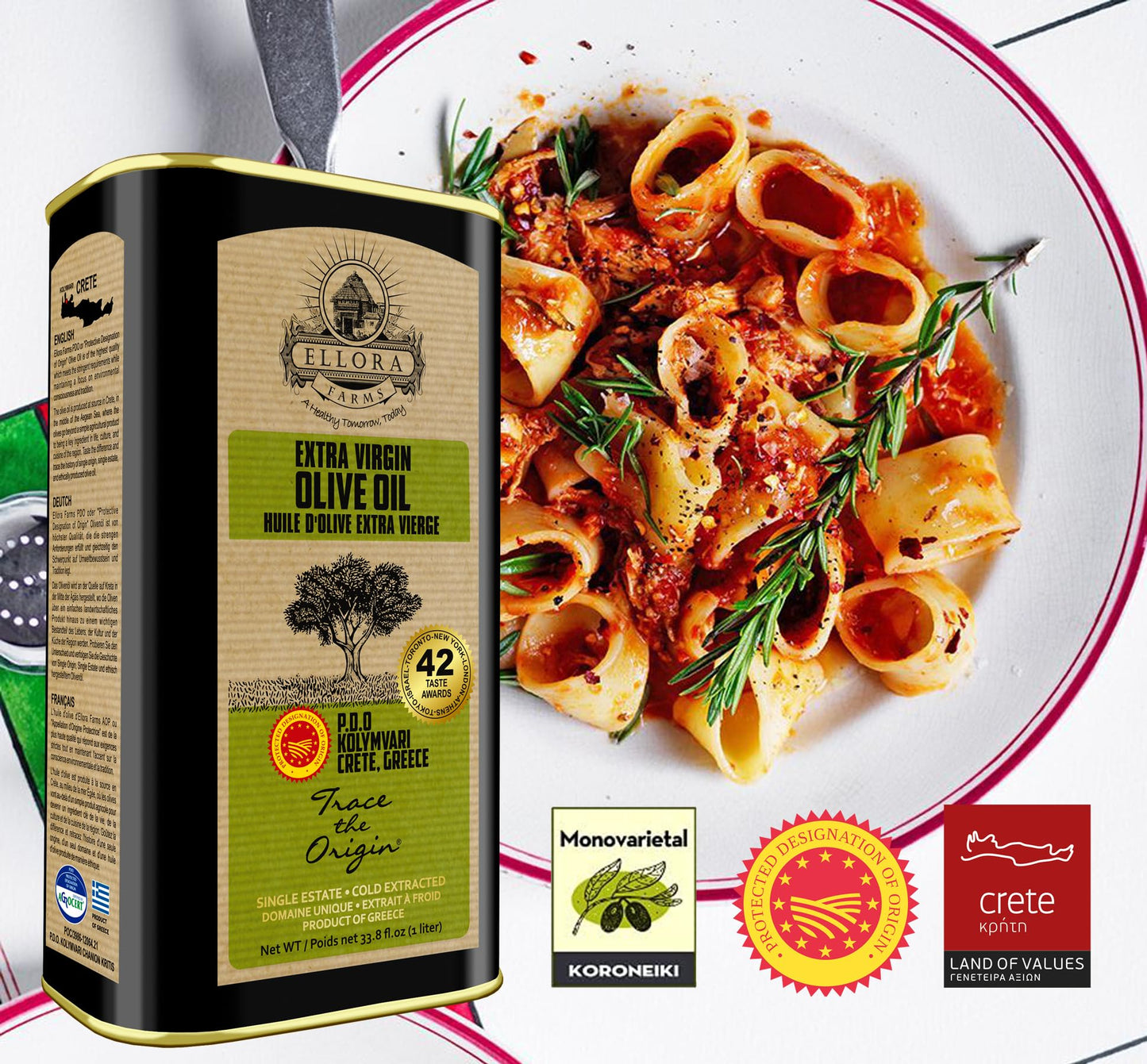 Ellora Farms, Certified Pdo Extra Virgin Olive Oil, Single Estate, Single Origin, Single Variety, Cold Press & Traceable Olive O