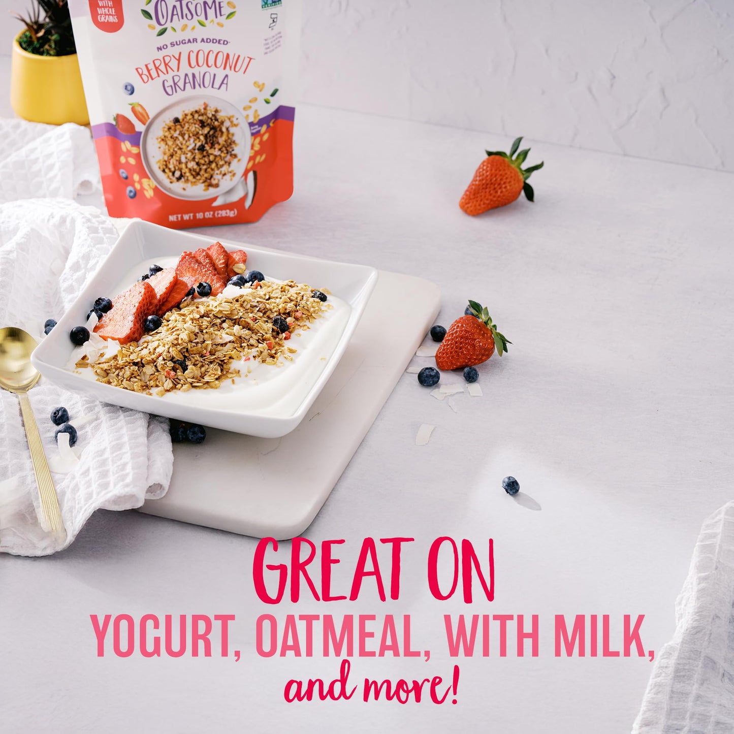 Oatsome Berry Coconut Granola, No Sugar Added, Gluten Free, 6G Protein, Made With Whole Grain Organic Oats, Coconut, Strawberrie