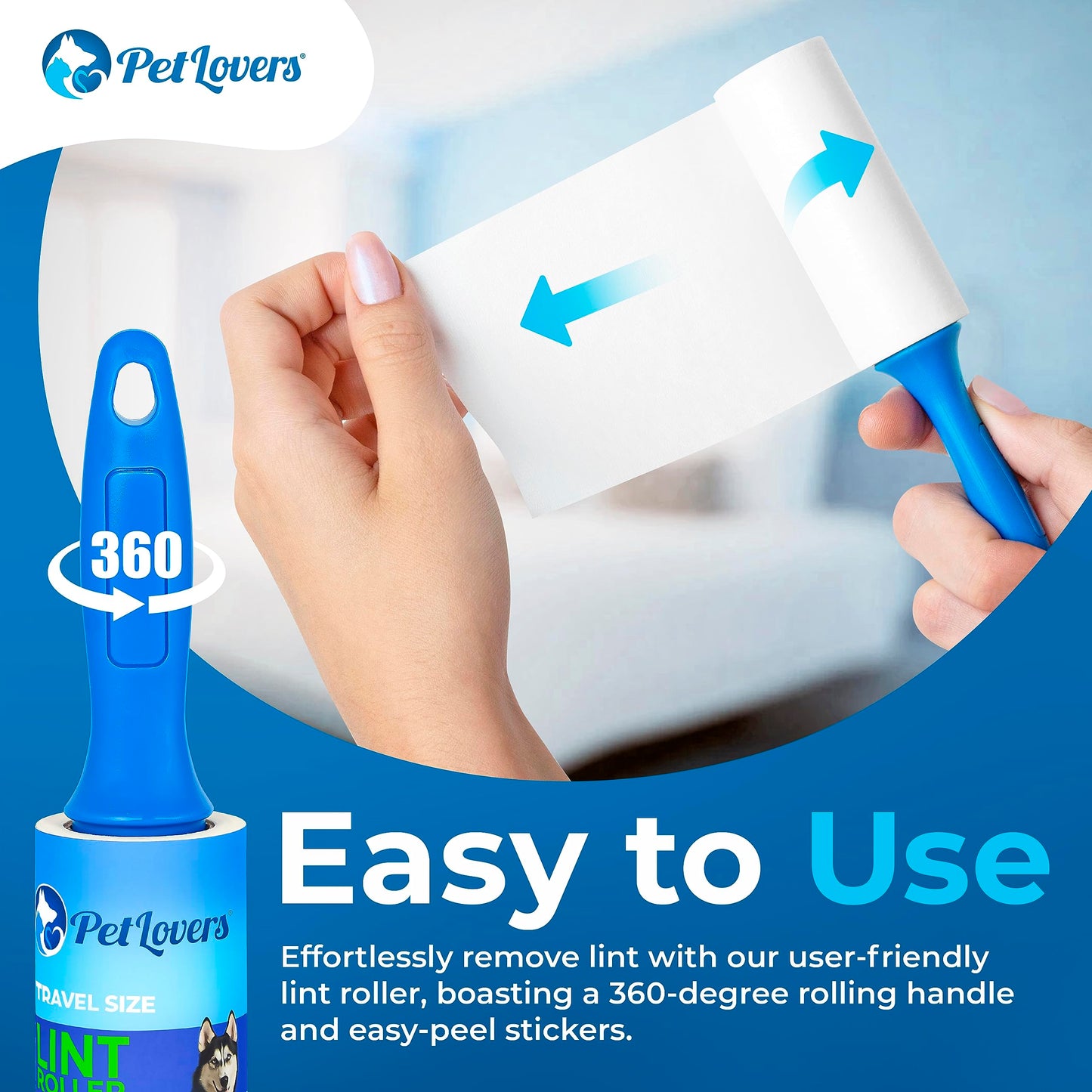 Petlovers Mini Lint Rollers Extra Sticky (4 Pack) - Travel Size Lint Rollers For Pet Hair
