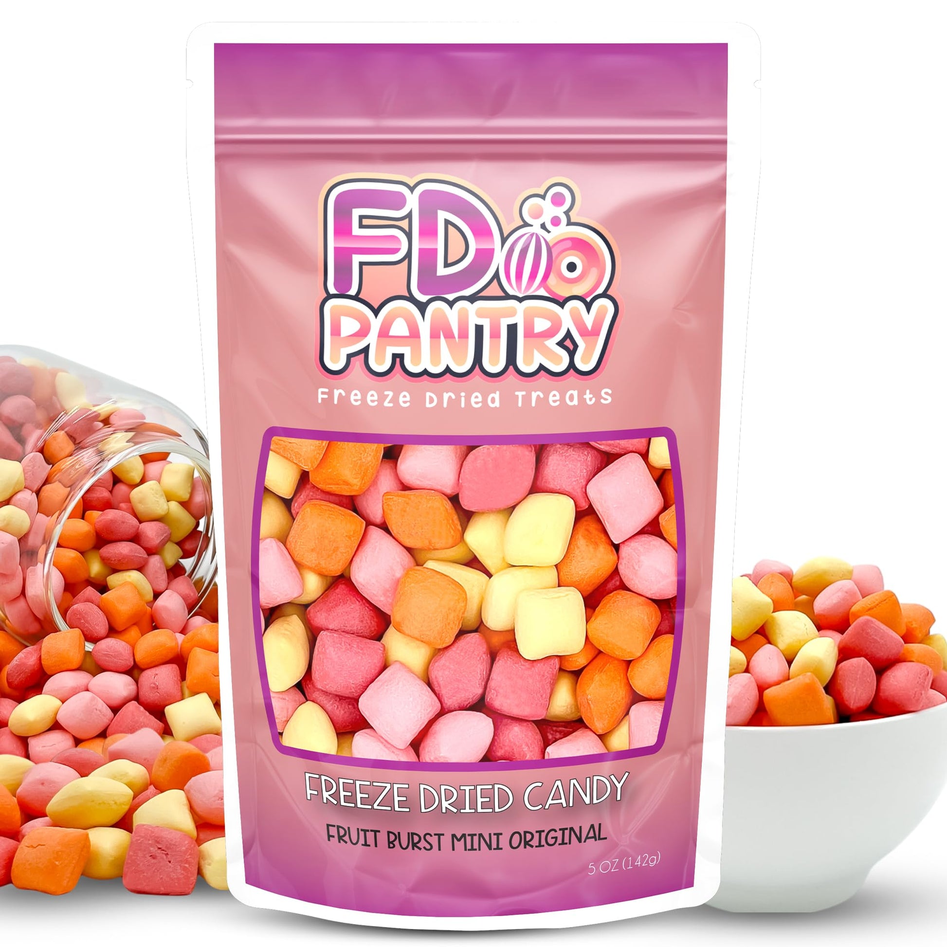 Freeze Dried Fruit Bursts Candy - Mini Original Hard Candy Mix 5Oz Treat Snack Gift Bag Cherry, Strawberry, Lemon, Orange Candie