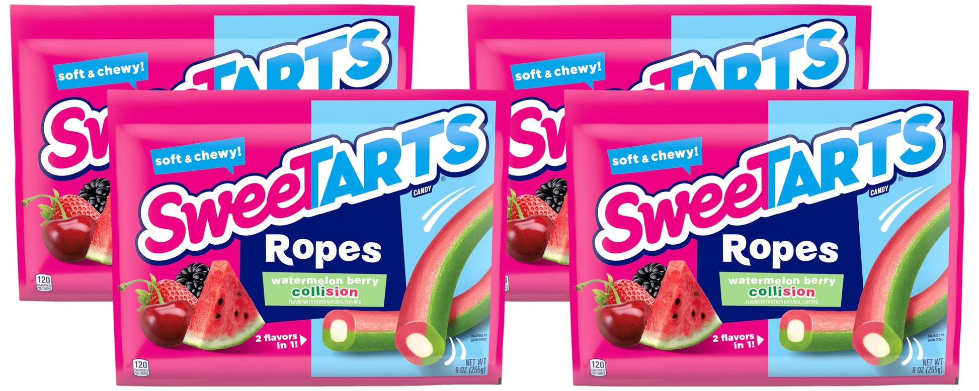 SweeTARTS Soft & Chewy Ropes Candy, Watermelon Berry Flavor, 9 Ounce (Pack of 4)