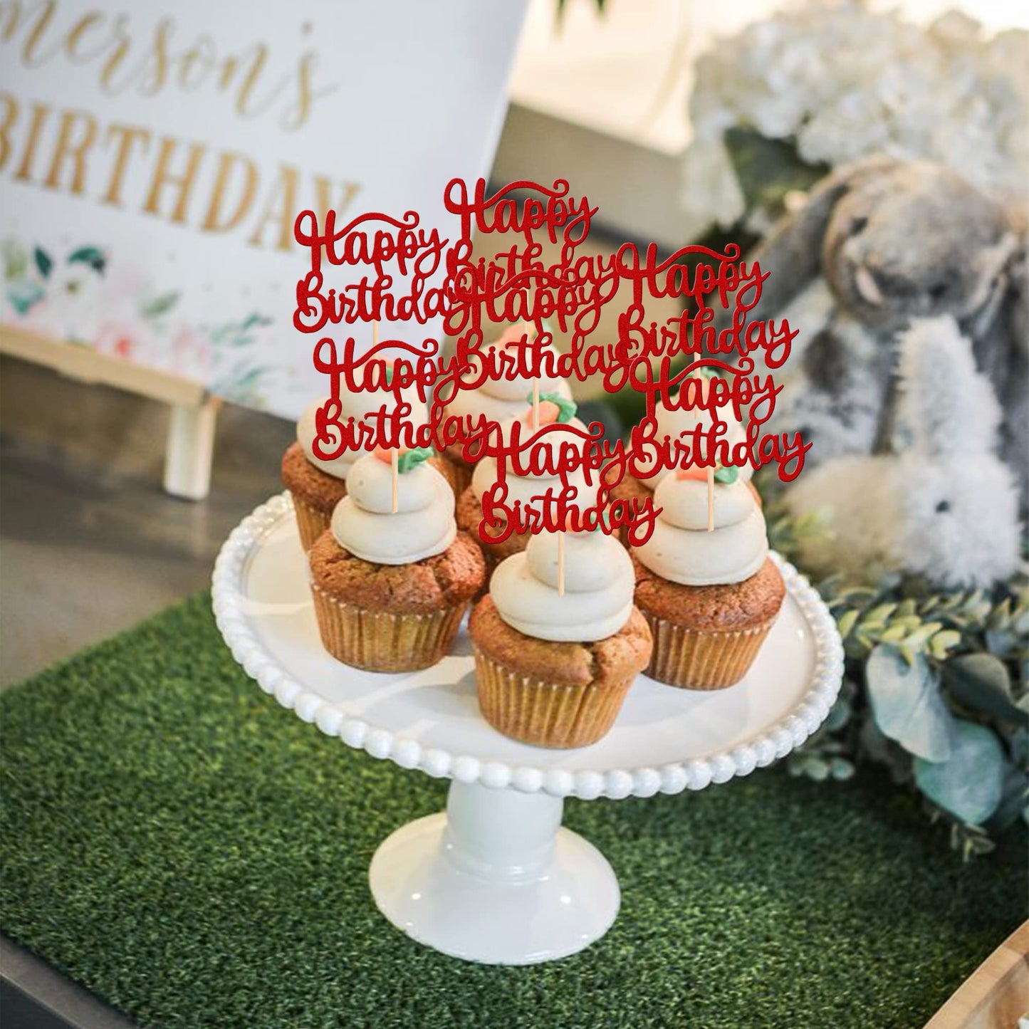 ZHUOWEISM 36 PCS Cupcake Toppers - Glitter Birthday Decoration, Small, Red