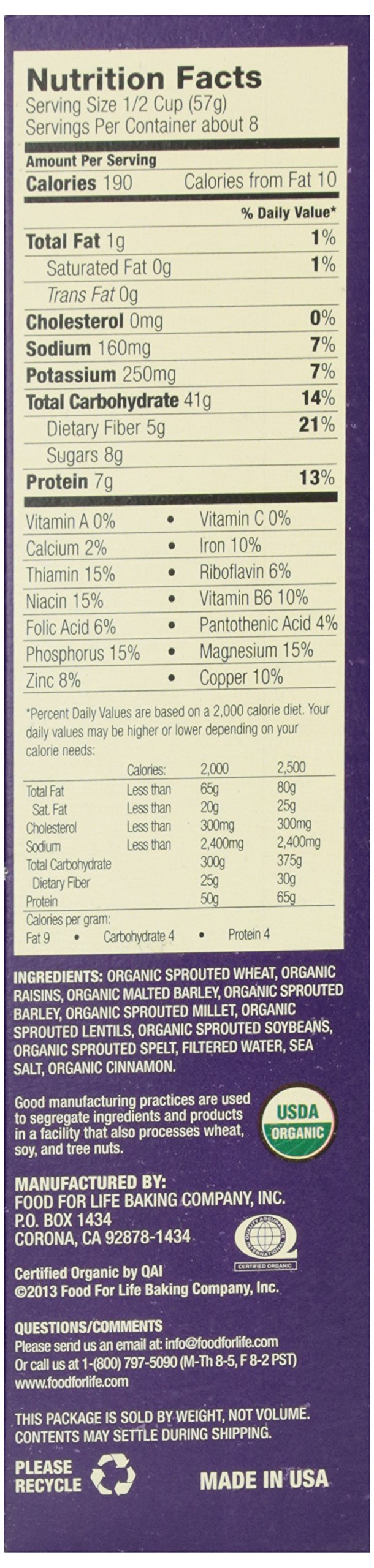 Food For Life, Ezekiel 4:9 Organic Sprouted Grain Cereal, Cinnamon Raisin, 16 Oz