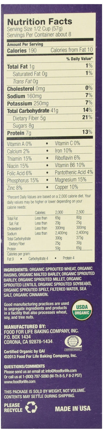 Food For Life, Ezekiel 4:9 Organic Sprouted Grain Cereal, Cinnamon Raisin, 16 Oz