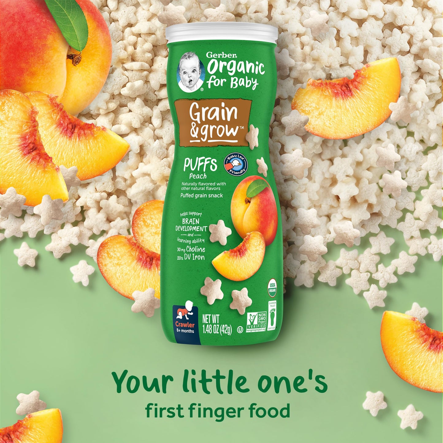 Gerber Baby Snacks, Organic Puffs, Peach, Baby Food, 1.48 Ounce (Pack Of 6)