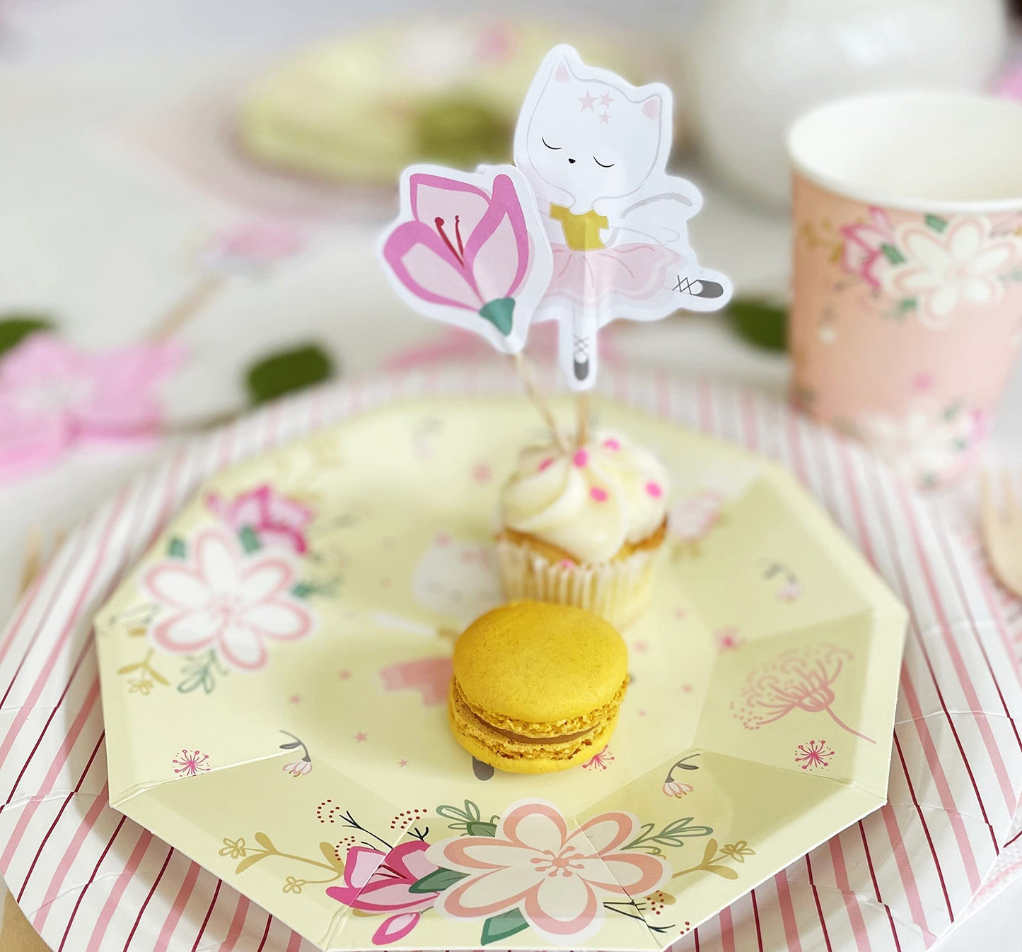 Cat Ballerina Cupcake Toppers (Set Of 12) | Ballerina Cupcake Tops Toppers Picks Pics | Cat Cupcake Tops Toppers Picks Pics