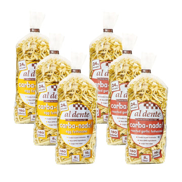 Al Dente Carba-Nada Egg Fettuccine & Roasted Garlic Fettuccine Variety Pack - Lower Carb  High Protein Pasta. Keto-Friendly  Artisanal  Non-Gmo  Cage-Free Eggs  10Oz Bags (Pack Of 6)