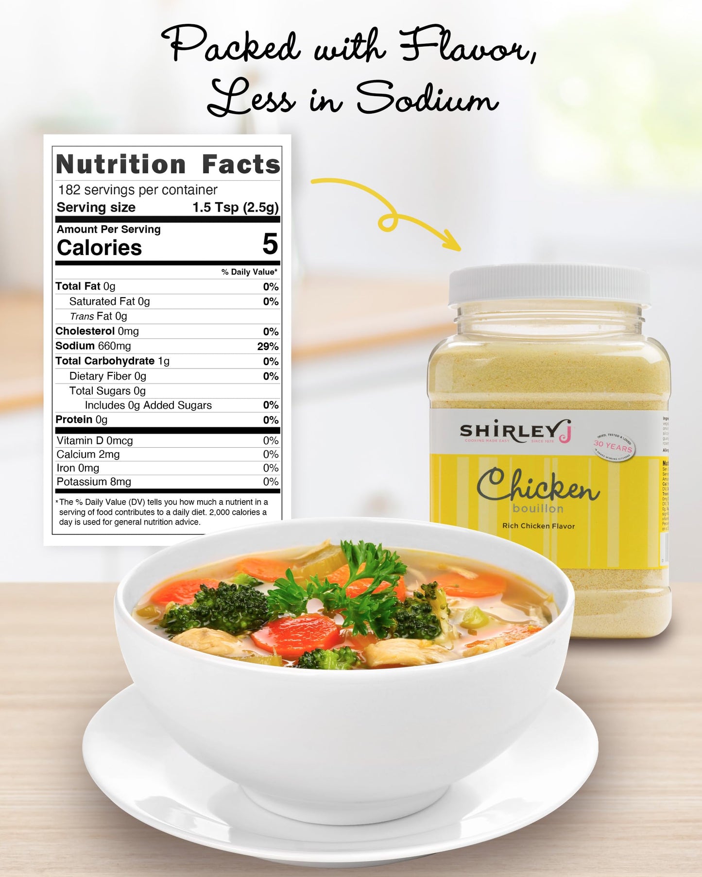 Chicken Flavored Bouillon Powder 1 LB. | Concentrated Vegetarian Chicken Flavored Bouillon | enhanced Gourmet Grade | For Soup  Stew  Broth  Gravy  Curry & More (Chicken) Shirley J