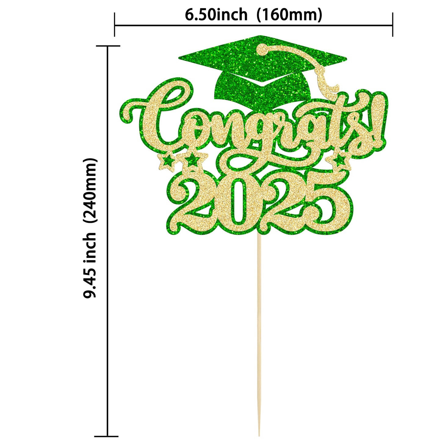 Gyufise 1Pcs Congrats 2025 Cake Topper Glitter Diploma Grad Cap Cake Pick Class Of 2025 Graduation Cake Decoration For 2025 Graduation Theme Party Decorations Supplies Green Gold