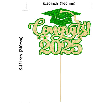 Gyufise 1Pcs Congrats 2025 Cake Topper Glitter Diploma Grad Cap Cake Pick Class Of 2025 Graduation Cake Decoration For 2025 Graduation Theme Party Decorations Supplies Green Gold