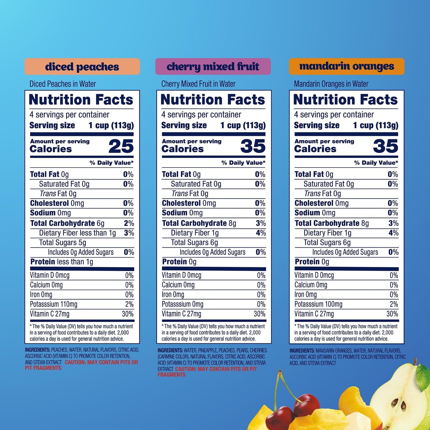 Dole Diced Peaches, Mandarin Oranges, and Cherry Mixed Fruit with No Sugar Added Variety Pack - Dole Fruit Bowls Snacks - 4 oz B