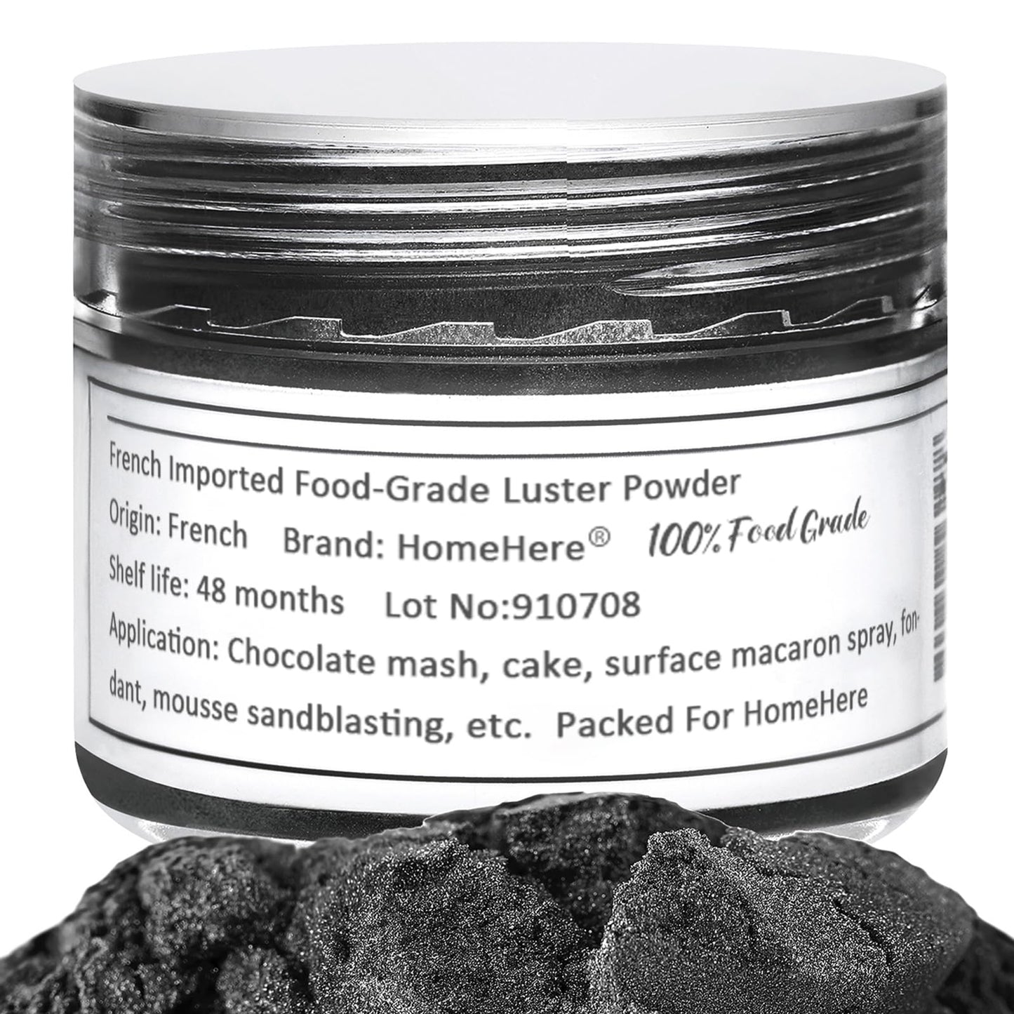 HomeHere Edible Luster Dust Glitter for Cake Decorating, 7g, Vegan, Tasteless, Black