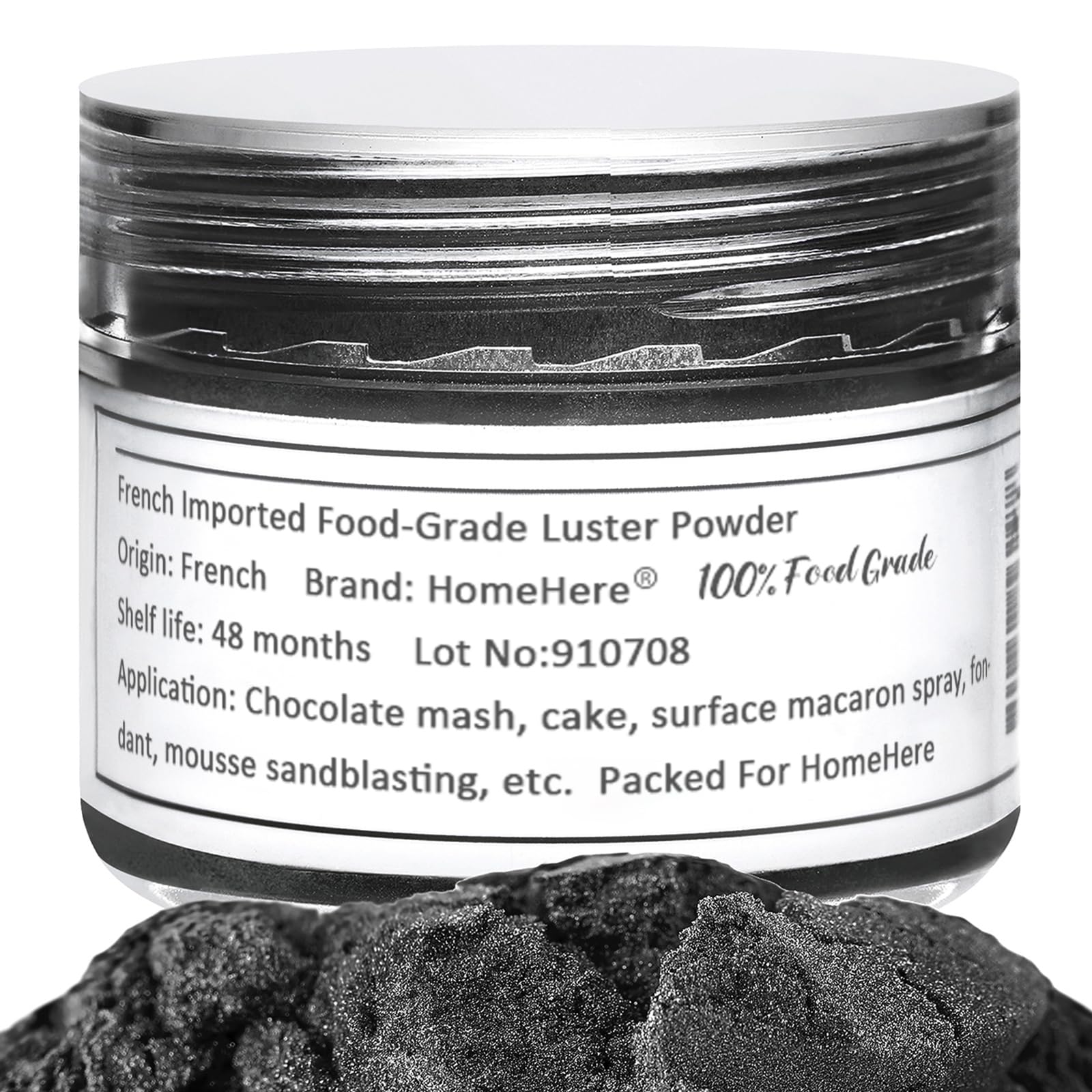 HomeHere Edible Luster Dust Glitter for Cake Decorating, 7g, Vegan, Tasteless, Black