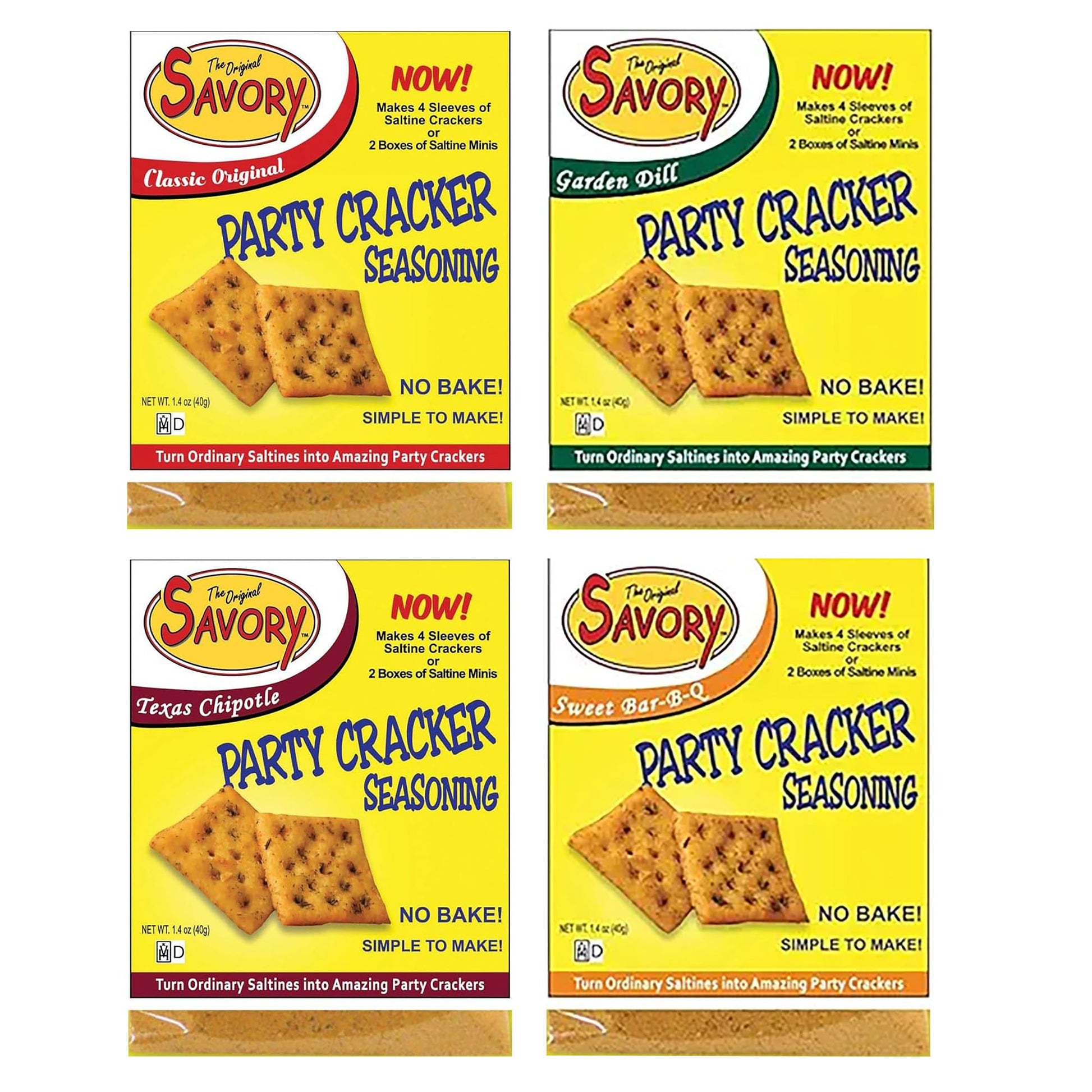 Savory Fine Foods Savory Saltine Seasoning Sampler Set, 4 Flavors, 1.4 Ounce Each, Pack of 4