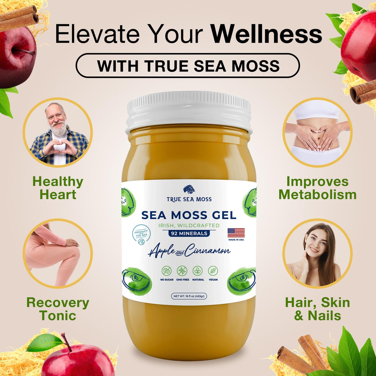 Trueseamoss Wildcrafted Irish Sea Moss Gel - Made With Dried Seaweed & Fresh Sea Vegetables, Seamoss, Antioxidant Supports Diges