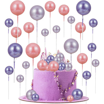 30Pcs Balls Cake Topper Glitter Foam Ball Cake Picks Faux Pearl Ball Shaped Cupcake Insert Cake Topper For Baby Shower Wedding A