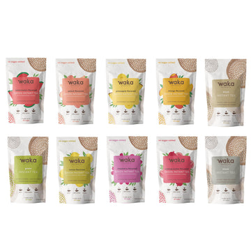 Waka - Green & Black Instant Tea Sample Bundle - No Sugar Added & Unsweetened - 100% Tea Leaves - 10 X 0.45 Oz Sample Packs For