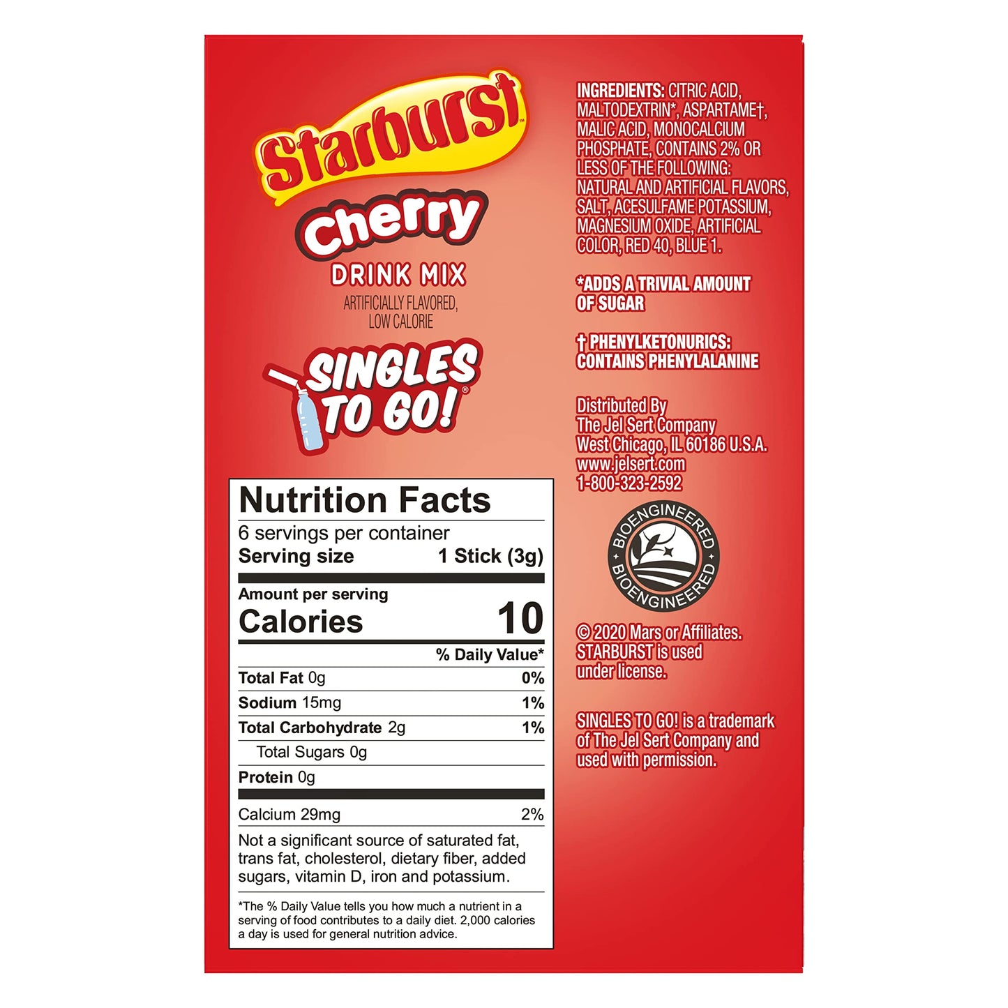 Starburst Singles To Go Powdered Drink Mix, Cherry, 3 Boxes With 6 Packets Each - 18 Total Servings, Sugar-Free Drink Powder, Ju