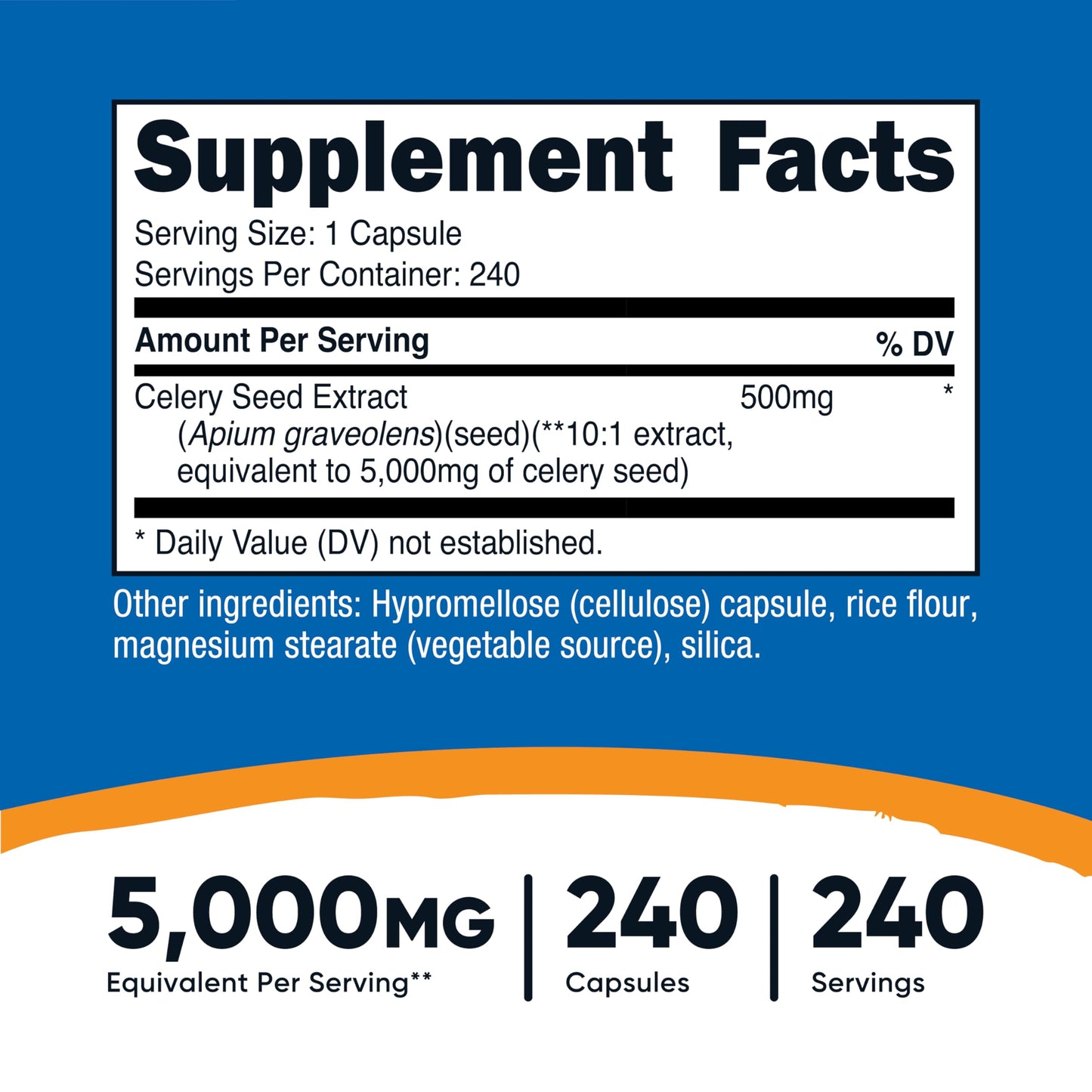 Nutricost Celery Seed compact pieces, 5,000mg, 240 Count, GMO-Free, Gluten-Free