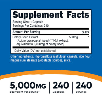 Nutricost Celery Seed compact pieces, 5,000mg, 240 Count, GMO-Free, Gluten-Free